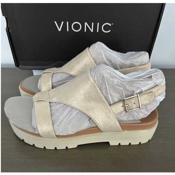 Vionic Leather Comfort Sandals, Alondra Lug, Gold Size 10 – New in Box - Picture 6 of 11
